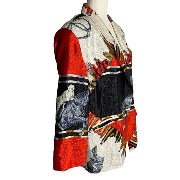 Vintage 90s Equestrian Blazer Jacket L Red Button Lined Pockets Shoulder Pads No - Picture 3 of 7